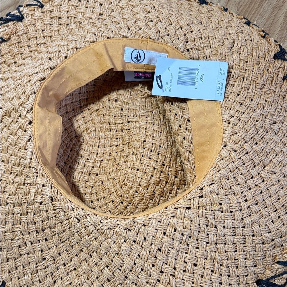 NWT Volcom Woven Straw Sun Hat Black Trim I’m Charmed Hat XS Small - Picture 2 of 9